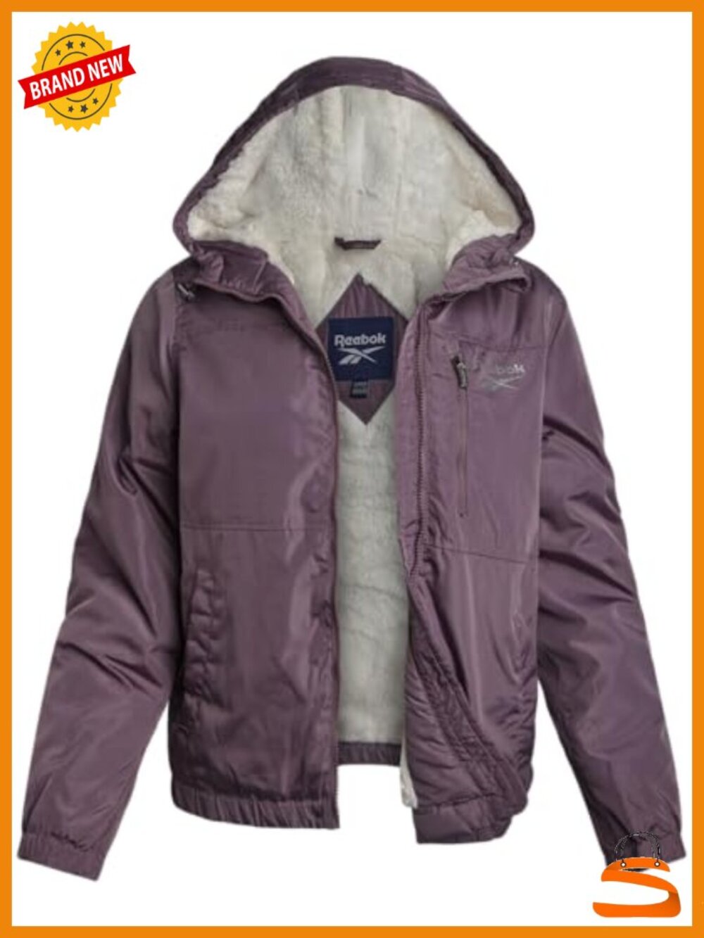 Reebok Midweight Sherpa Lined Rain Jacket Full-Zip Hooded Anorak